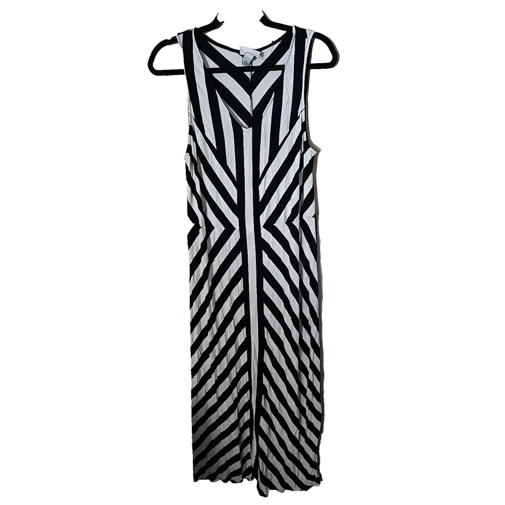 Ava & Viv Black Chevron V-Neck Sleeveless Beach Summer Maxi Dress Womans Size X